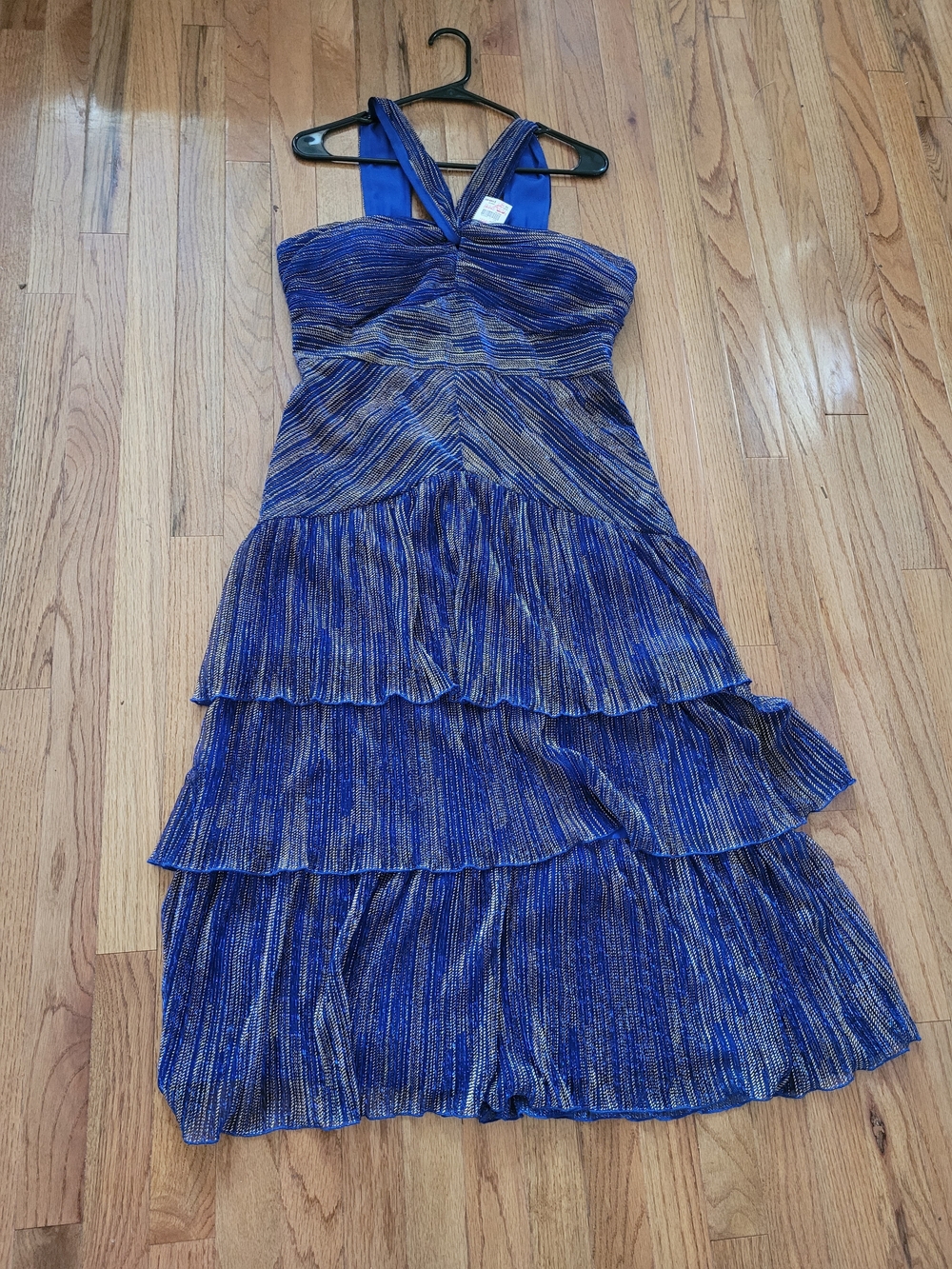 Blue Tiered V-Neck Pleated Women's Dress From Cache